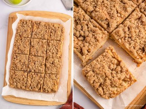 Cooked apple pie bar squares collage.