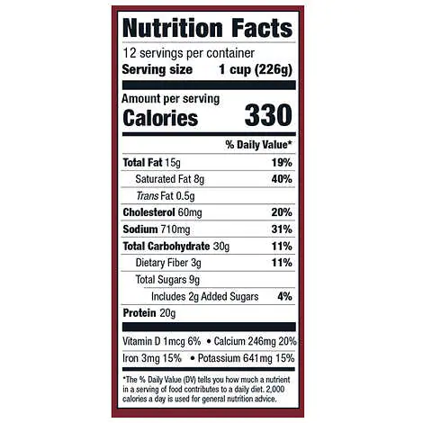 Kirkland signature beef lasagna nutrition facts chart