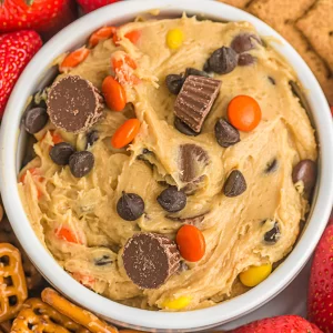 Peanut butter cookie dip with reeses.