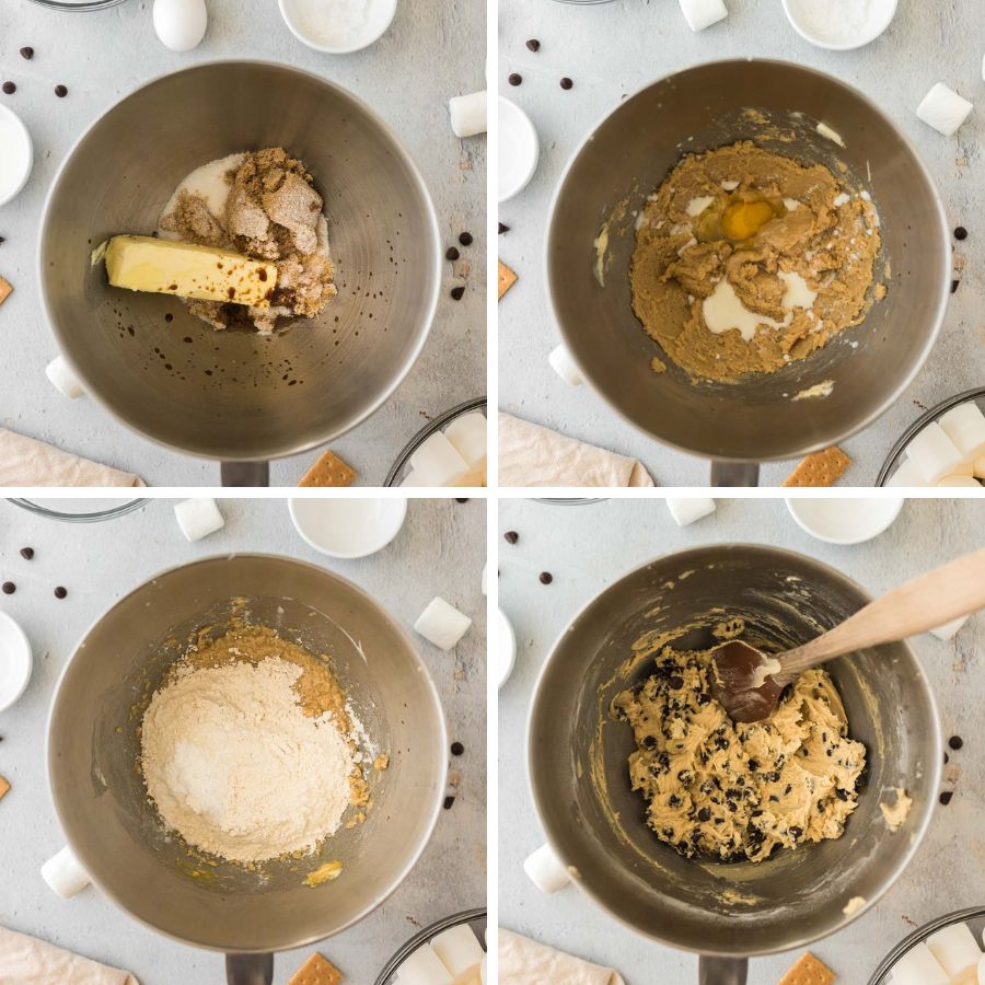Collage of making cooking dough.