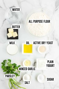Ingredients for authentic naan recipe.
