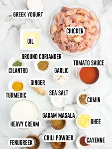 Butter chicken recipe ingredients.