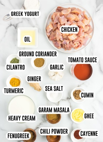 Butter chicken recipe ingredients.