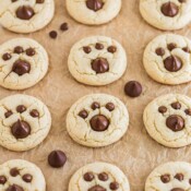 12 adorable bear paw cookies on parchment paper.