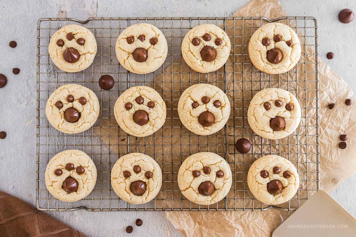 Bear paw cookies cooling on a wire rack.