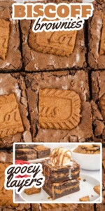 Biscoff brownies collage with writing that says "biscoff brownies".