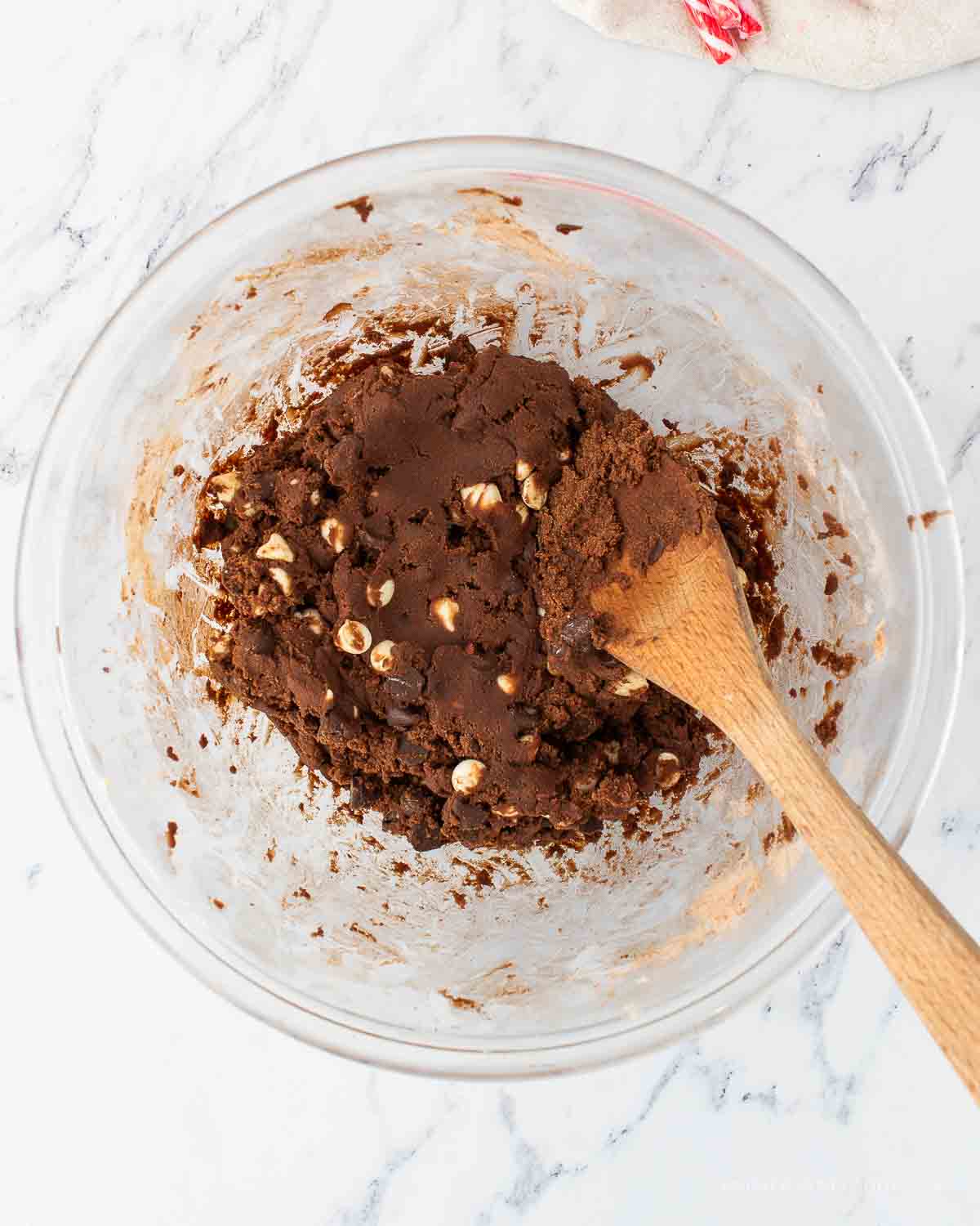 Double chocolate cookie dough in a mixing bowl.