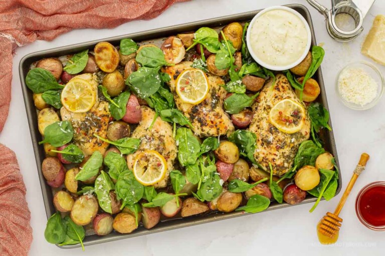 Lemon Chicken Sheet Pan Dinner With Potatoes and Spinach