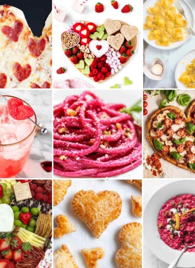Collage of kid friendly valentine's day dinner ideas.