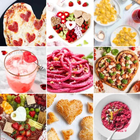 Collage of kid friendly valentine's day dinner ideas.