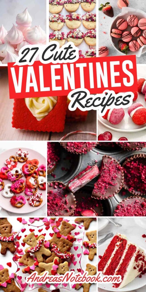 Collage of cute valentines dessert recipes.