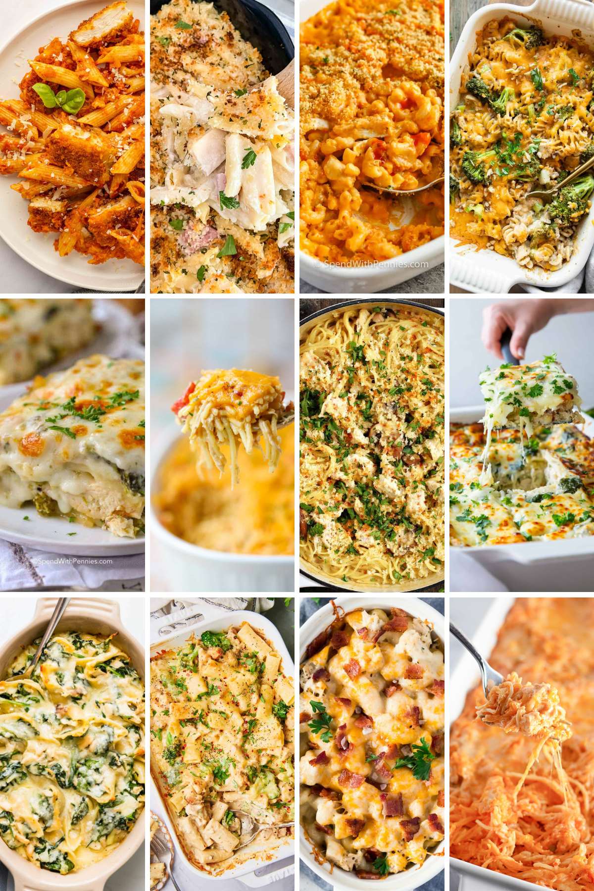 Collage of chicken pasta casserole recipes.
